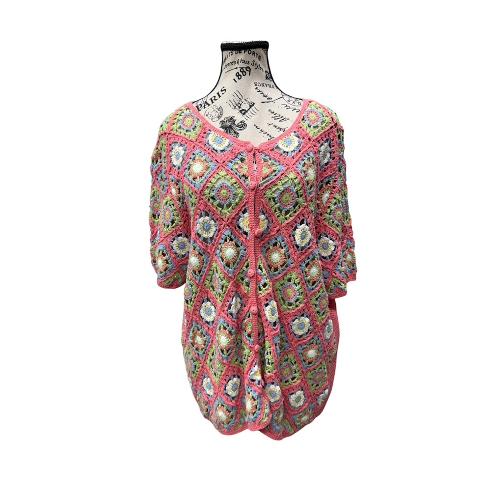 Vintage Granny Square Crochet Cardigan Sweater